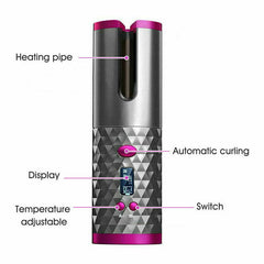Hair Curler LCD Cordless Auto Rotating Waver Curling Iron