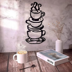 Black Metal Coffee Cup Wall Art for Kitchen Decor