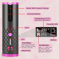 Hair Curler LCD Cordless Auto Rotating Waver Curling Iron