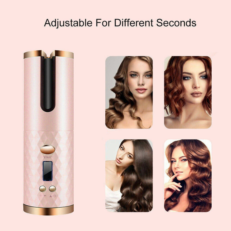Hair Curler LCD Cordless Auto Rotating Waver Curling Iron
