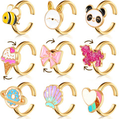 9 Pieces Fidget Anxiety Rings Rotatable Open Ring Set Cute Spinner Rings for Anxiety Stackable Rotating Rings Calming Worry Adjustable Rings for Women Ladies Mood Relieve Stress (Cartoon Style)