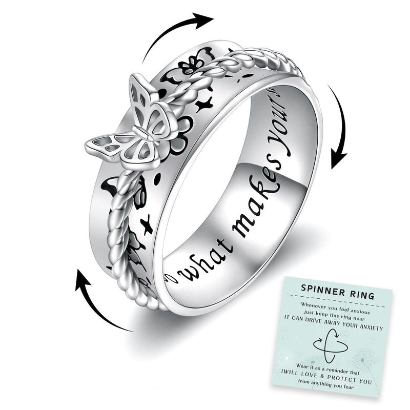 Butterfly Dragonfly Fidget Ring 925 Sterling Silver Anxiety Spinner Rings Relief Stress for Women Daughter Mom (Butterfly 7)