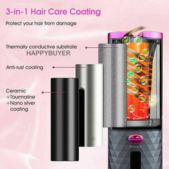 Hair Curler LCD Cordless Auto Rotating Waver Curling Iron