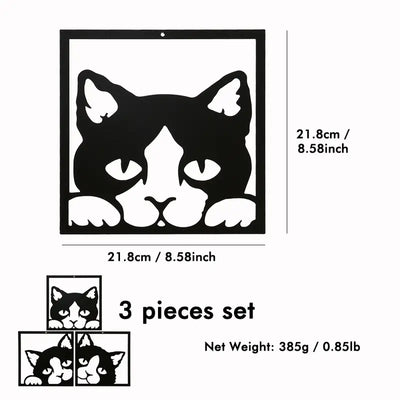 3pcs Black Cat Metal Wall Art Decor (Hanging Set)