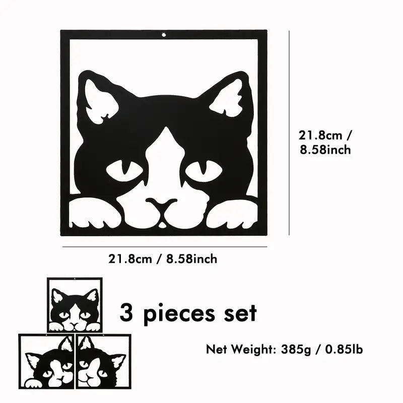3pcs Black Cat Metal Wall Art Decor (Hanging Set)