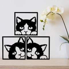 3pcs Black Cat Metal Wall Art Decor (Hanging Set)