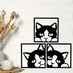 3pcs Black Cat Metal Wall Art Decor (Hanging Set)