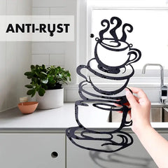 Black Metal Coffee Cup Wall Art for Kitchen Decor